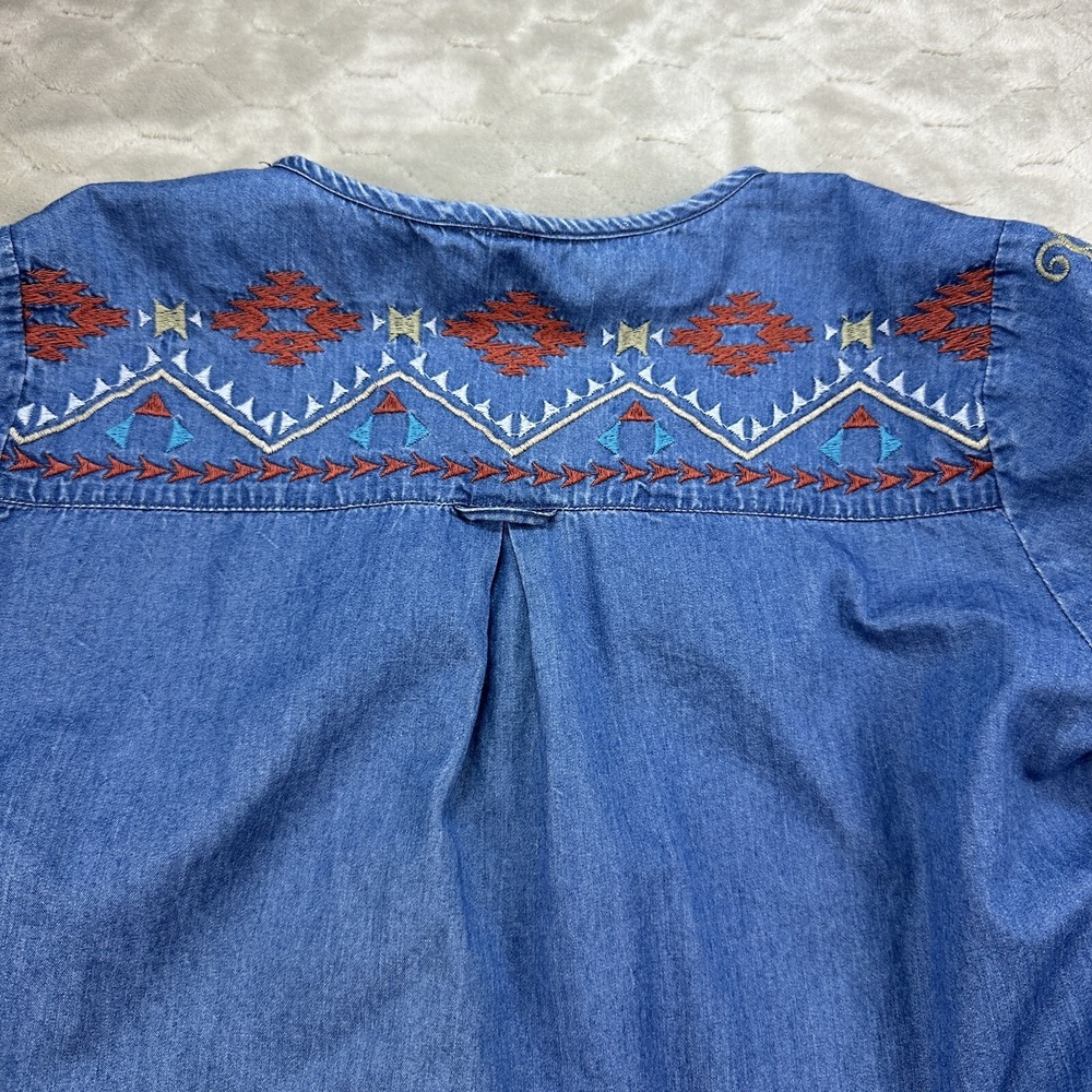 Roper Embroidered Denim Chambray Shirt Dress Western Cowgirl Size Sz S See Pics - Picture 12 of 13